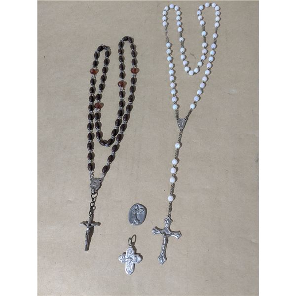 2 beaded rosarys with extra pendants