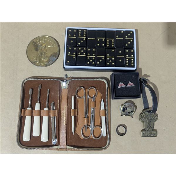 domino set, nailcare set, novelty coin,