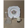 Image 1 : QE2 plate, stone egg, cut glass perfume bottle