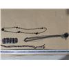Image 4 : jewellery, pearl like necklace with earrings and silver tone necklaces and bracelet