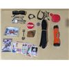 Image 1 : mixed lot- bluetooth speaker, fitness tracker, flashlight, sports cards, reading glasses