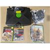 Image 1 : X-box 1st gen, with cords and controller. Plus games and xbox 360 games, and cords. With sports card
