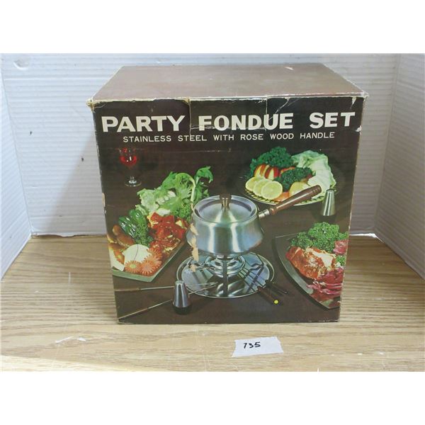 Party Fondue Set Stainless Steel with Rose Wood Handle