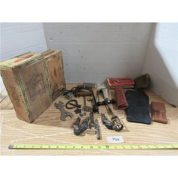 (2) Wooden Cigar Boxes of Collectables, Cork Screws, Skeleton Key and More