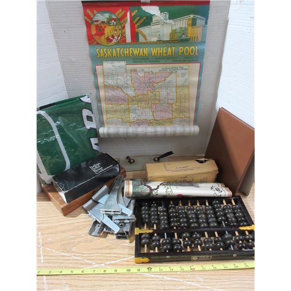 Box of Collectables, Printing Blocks, Cork Screws, and Shelf Brackets