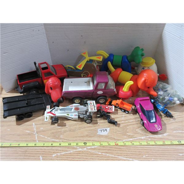 Box of Toys (Trucks, Cars, Marbles, and Etc)