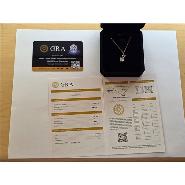 NEW 925S 1.2ct Princess Cut Moissanite Necklace, RRV $1525.00