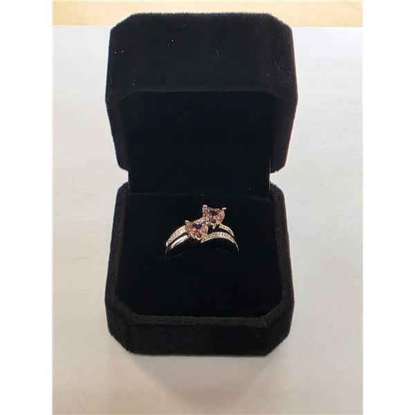 NEW Platinum Plated 1.0tcw Double Heart Ring