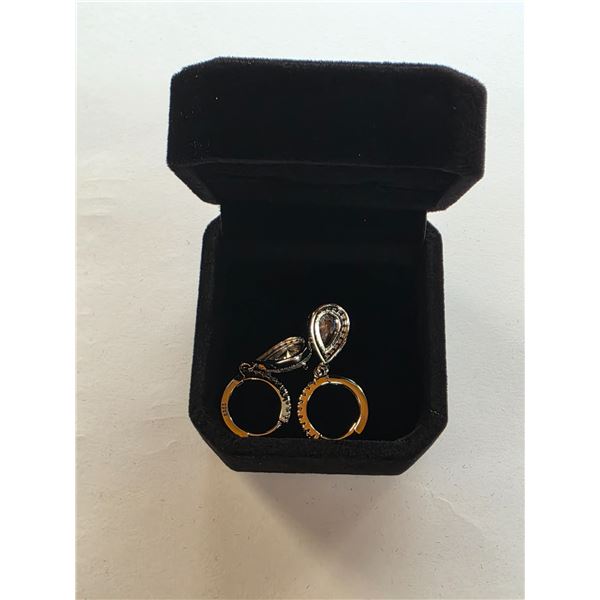 NEW Sterling Silver 2.0ct Pear Halo Dangle Earrings