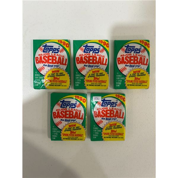 1990 Topps Baseball Wax Packs (5 Unopened Packs)