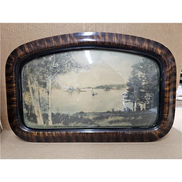 Antique Bubble Glass Scenic Picture