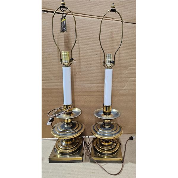 (2) Vintage Candlestick Style Brass Lamps