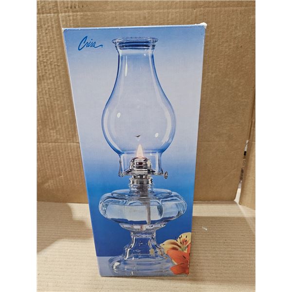 NOS 18” Crisa Glass Oil Lamp in Original Box