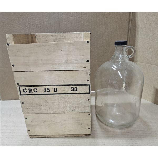 Vintage Glass Jug in Wooden Crate – 13 ¼” Tall