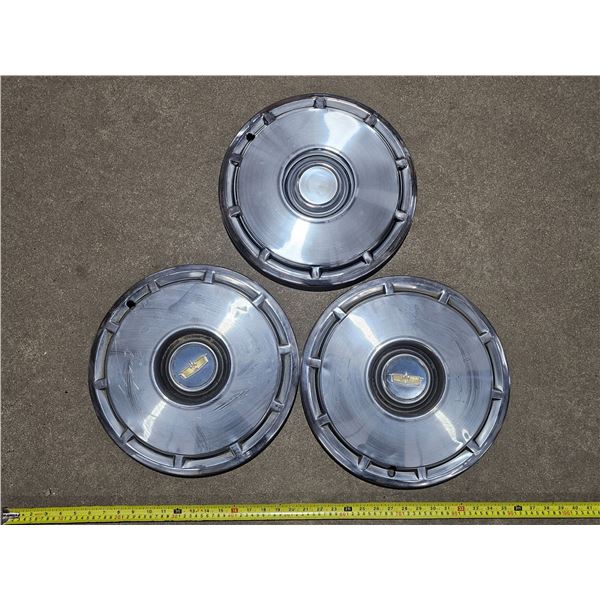 (3) Vintage Chevy Caprice Hubcaps (one missing emblem)
