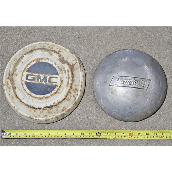 Vintage GMC Truck and Plymouth Center Caps (Lot of 2)