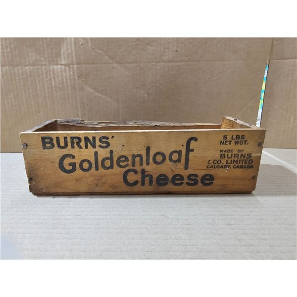 Vintage Burns' Goldenloaf Cheese 5 lb Wooden Crate - Calgary, Canada