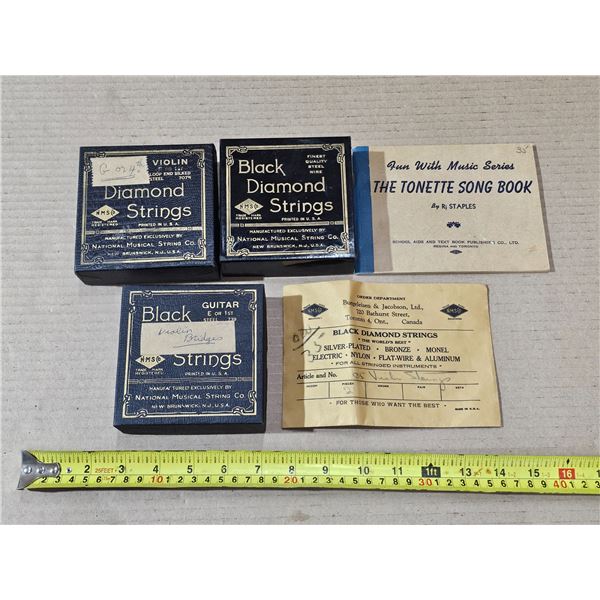 (3) “Black Diamond String” Boxes (EMPTY), Tonette Song Book, etc.