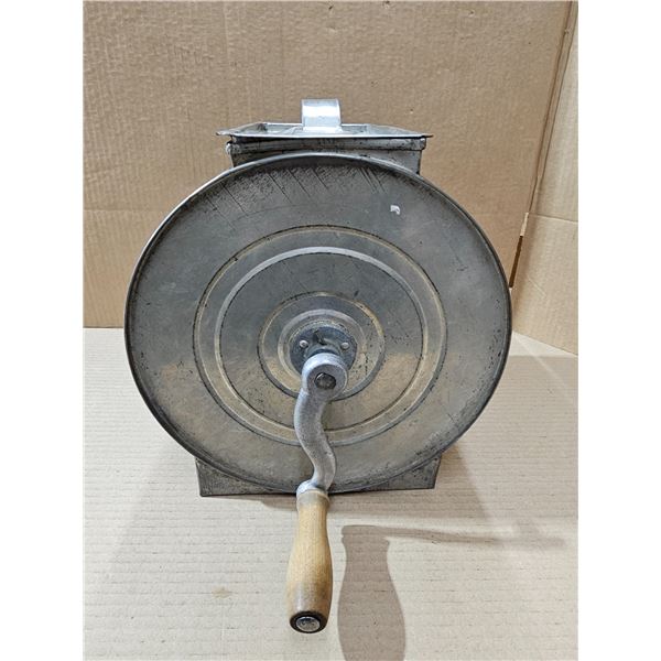 Antique Galvanized Metal Crank Butter Churn w/ Wooden Paddles – Excellent Condition