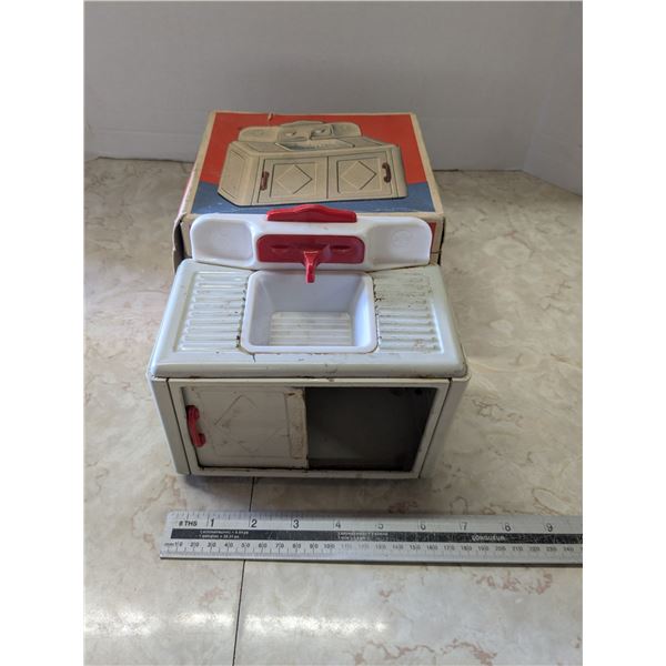 Vintage doll house kitchen sink, with original box
