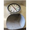 Image 1 : vintage general store scale, with tray, one pane of glass missing