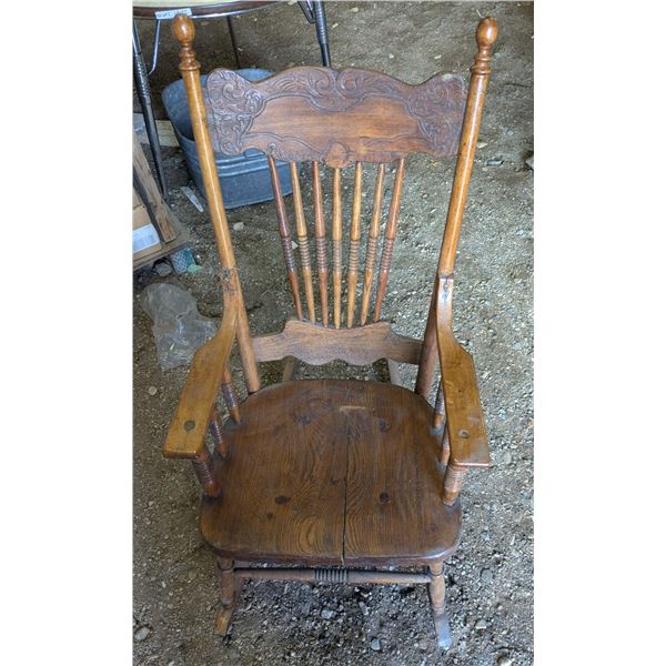 vintage rocking chair, pressed wood back