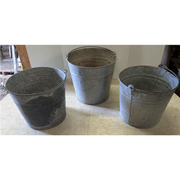 3 vintage tin pails
