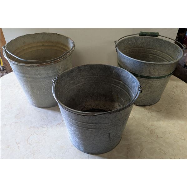 3 vintage tin pails