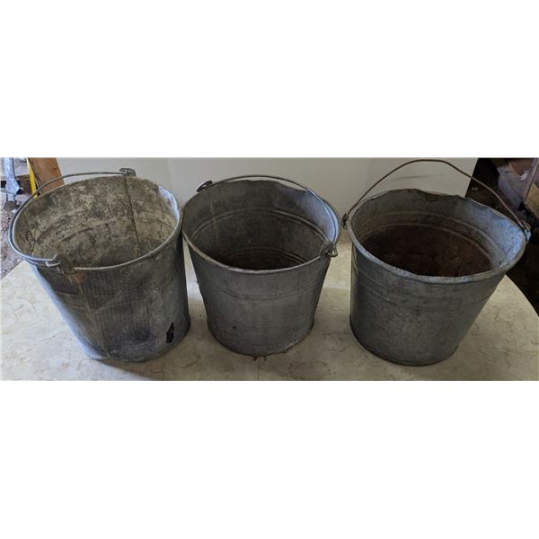 3 vintage tin pails