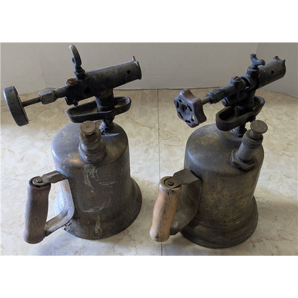 2 vintage brass, gasoline blowtorches