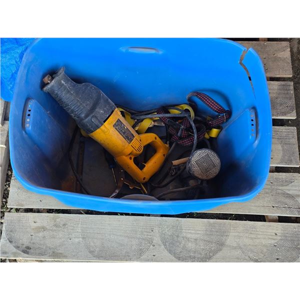Tote full of tools, reciprocating saw, sander- untested