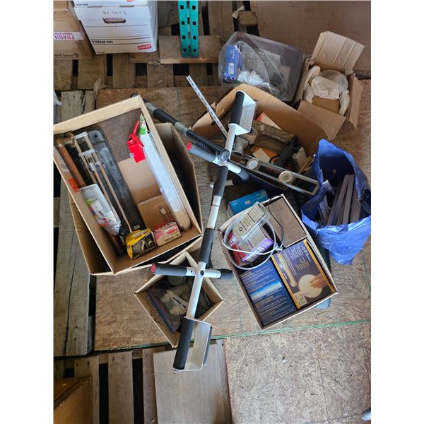 Pallet of misc items, hardware, pull up bar, light bulbs
