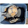 Image 3 : Pallet of items- rake, garden hose, totes, skates