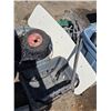 Image 5 : Pallet of items- rake, garden hose, totes, skates