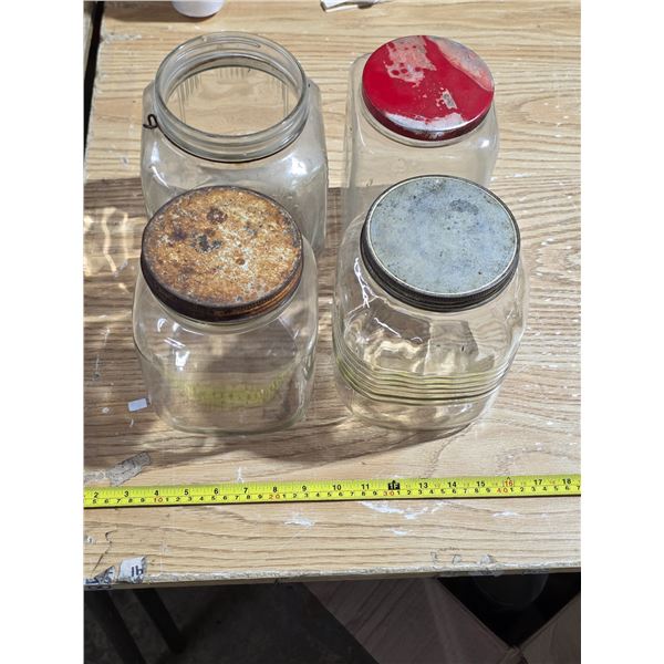4 vintage glass jars