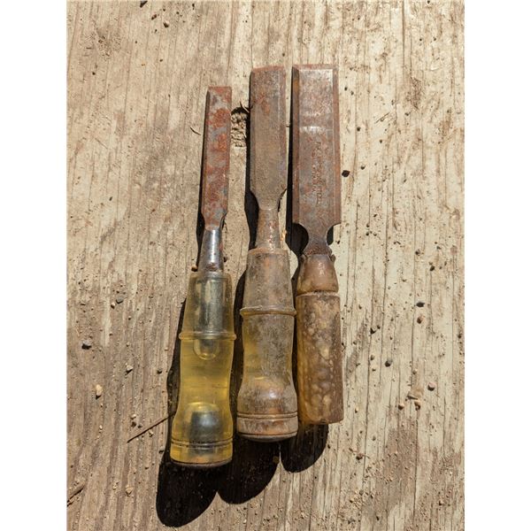 3 wood chisels, 1", 3/4", 1/2"
