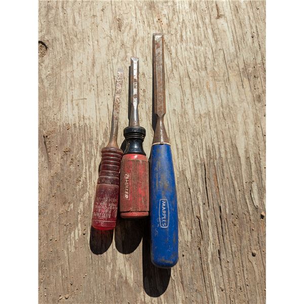 3 wood chisels, 1/2", 3/8", 1/4"