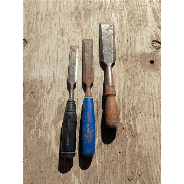 3 wood chisels, 3/4", 1", 1.5"
