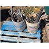 Image 1 : 2 buckets of wood scrap and tools, axe and branch trimmer