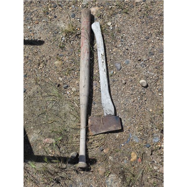 Vintage axe and wood baseball bat