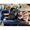 Image 1 : Pallet of hardware bucket of sand, clevises, tow rope, wire