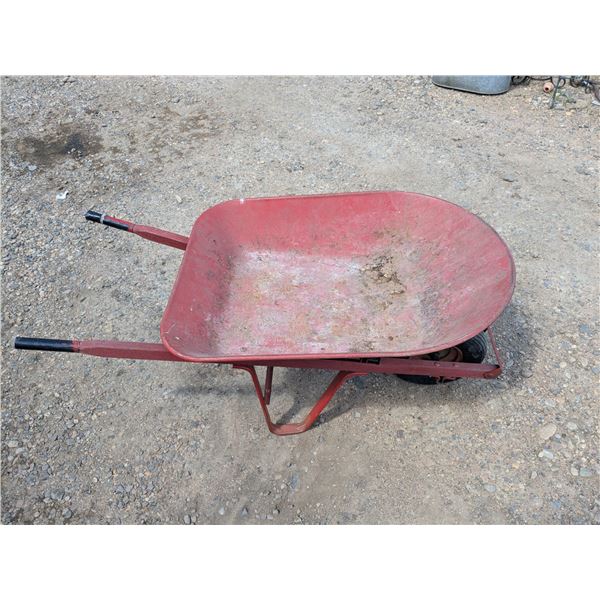 metal wheel barrow with wooden handles