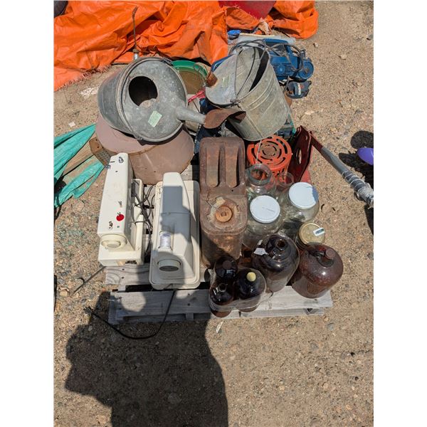 mixed pallet- jugs and jars, sewing machines, drain augers, etc.