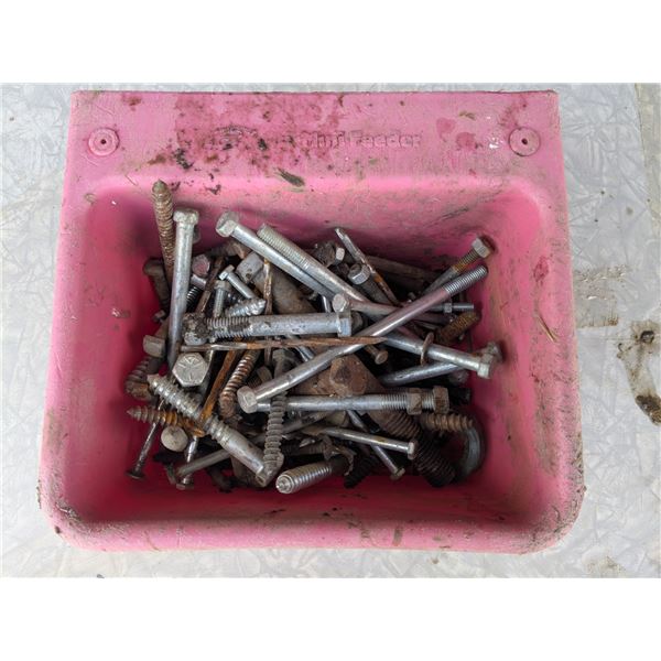 6qt plastic tub full of mixed bolts and screws