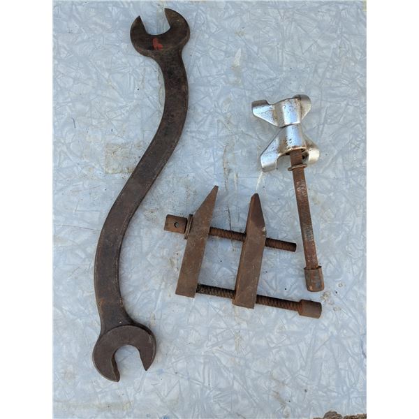 vintage clamp, bendy wrench, spring compression tool