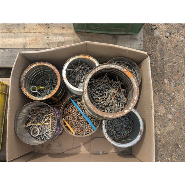7 coffee cans of nails and hardware