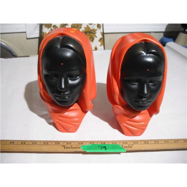 (2) 1973 Ceramic Head Busts, 9.5” Tall