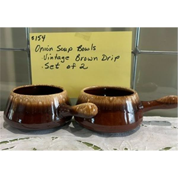 Vintage Brown Drip Onion Soup Bowls, McCoy 7054, USA