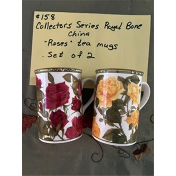 Collector’s Series Royal Bone China ‘Roses’ Tea Mugs.  Set of 2 mugs.