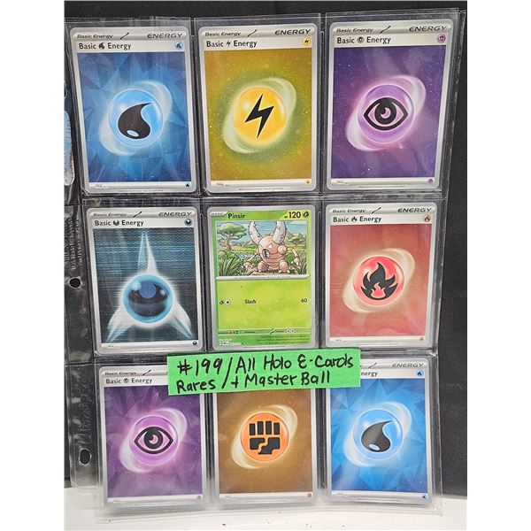 Pokemon Prismatic Evolutions 8-Card Holo Energy Set + Rare Pinsir Master Ball Holo